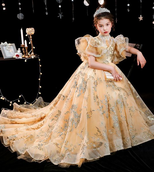 

beauty champagne lace beads girl' pageant dresses flower girl dresses holidays/birthday princess skirt custom size 2-14 f924060 train, White;red