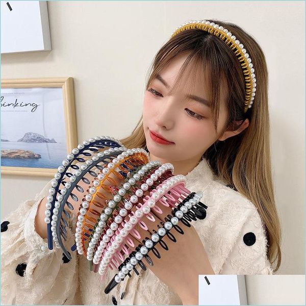 

headbands women hairband hair hoop pearl accessories tooth nonslip headbands girl fashion wash face haires bands 2496 y2 drop deliver dhlxm, Silver