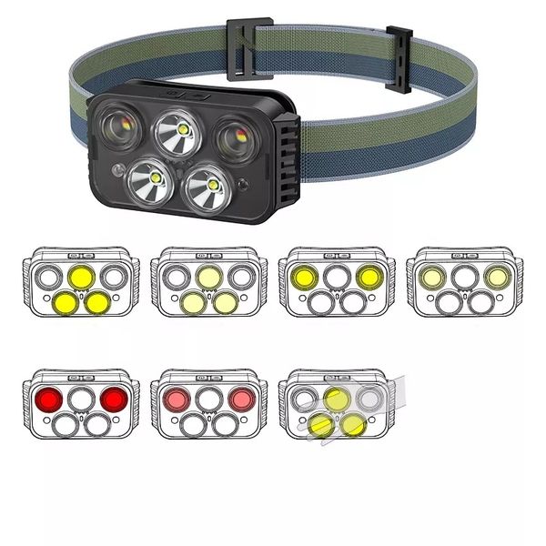 

motion sensor rechargeable led headlamp head lamp flashlight with white red light