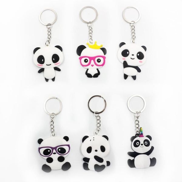 

6 styles panda keychains pvc silicone cartoon keychain pendant creative gift key chain keyring jnb15684, Silver