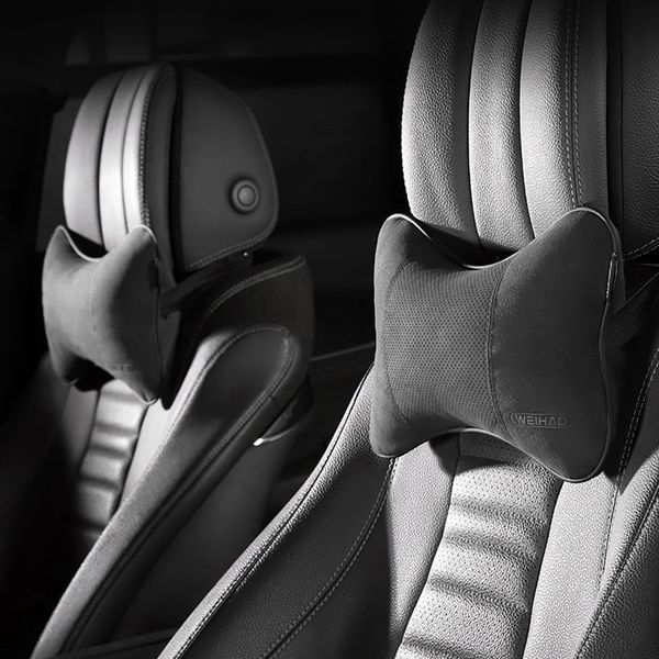 

car neck support pillow auto extra-comfort memory foam headrest driving seat head cushion ergonomic design with breathable suede cover fit c