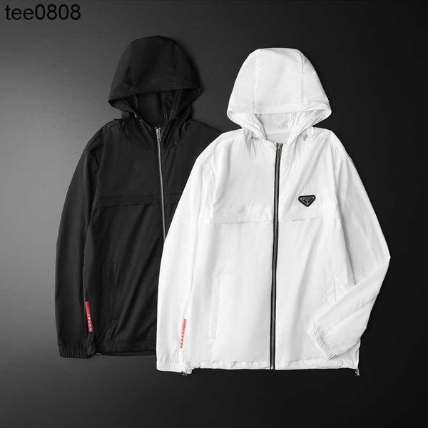 

2021 classic triangle coat summer new men's hooded sunscreen jacket trend coat youth essential top, Black;brown