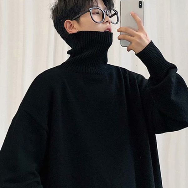 

men's sweaters ebaihui warm turtleneck sweater oversize solid color baggy fashion pullover knitted leisure thick  8xl streetwear jumpe, White;black