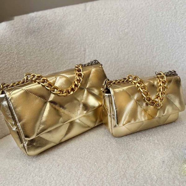 

luxurious woman flap designer crossbody bag gold sheepskin classic handbag gold - tone metal thick with high capacity chain small bags