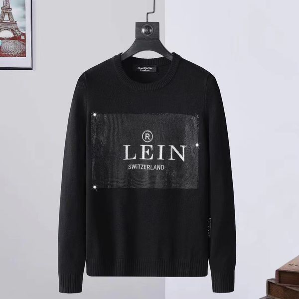 

22ss sweater men's long-sleeved metal letters embroidered leather plein plan european fashion trend round neck pullover ppm101, White;black