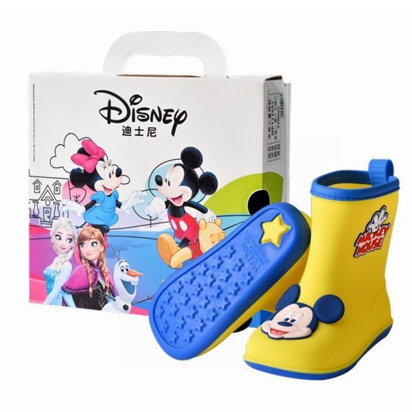 

disney children' rain boots boys and girls non-slip children plus velvet cotton cover plastic water boots, Black;grey