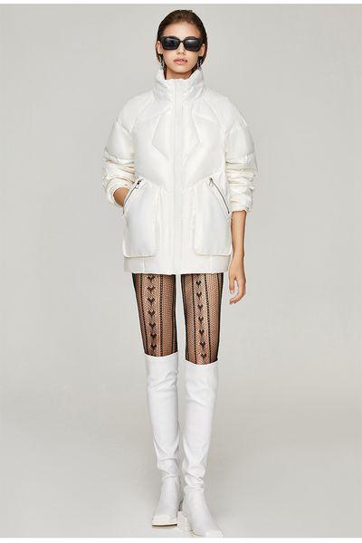 

winter trend down jacket womens windproof stand collar white duck short profile warm and cold proof coats, Black