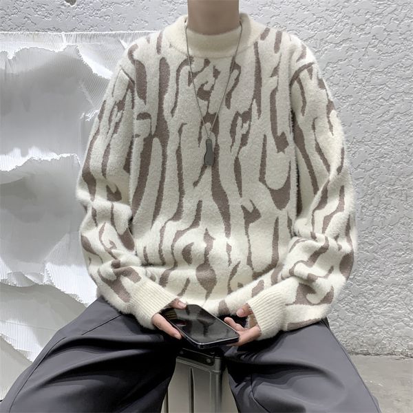 

men's sweaters autumn winter printed warm fashion casual knitted pullover loose long sleeved s jumper clothes  3xl 220923, White;black