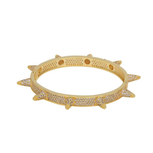 

iced out micro pave cubic zirconia rivet bangles for men hip hop full cz spikes bling bracelets for women280n, Golden;silver