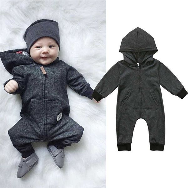 

rompers 2019 toddler spring autumn clothes baby kids boys girls infant hooded solid romper jumpsuit long sleeves zip clothes 024m j220922, Blue