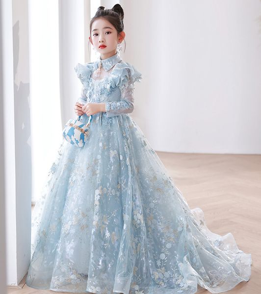 

lovely blue lace high neck girl' pageant dresses flower girl dresses holidays/birthday princess skirt custom size 2-14 f9240682 sleeve, White;red