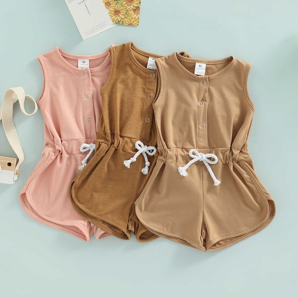 

rompers toddler kid girl summer playsuit solid color sleeveless elastic waist jumpsuit shorts baby clothes overall 05y j220922, Blue