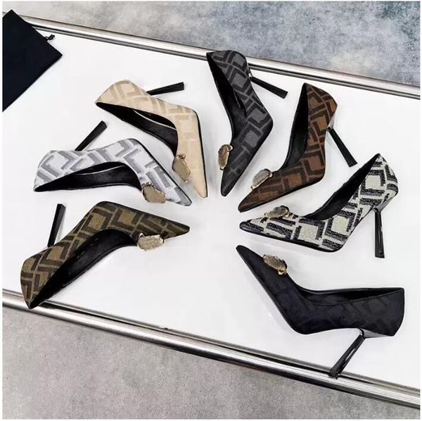 

formal shoes women 's stiletto high heels single shoes designers luxury classic fashion letters red metal buckle pointed wedding banque, Black