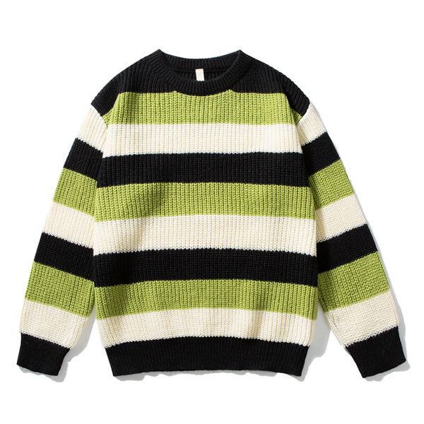 

men's sweaters striped crewneck knitted jumpers autumn winter korean fashion high street long sleeve pullover sweater 220923, White;black