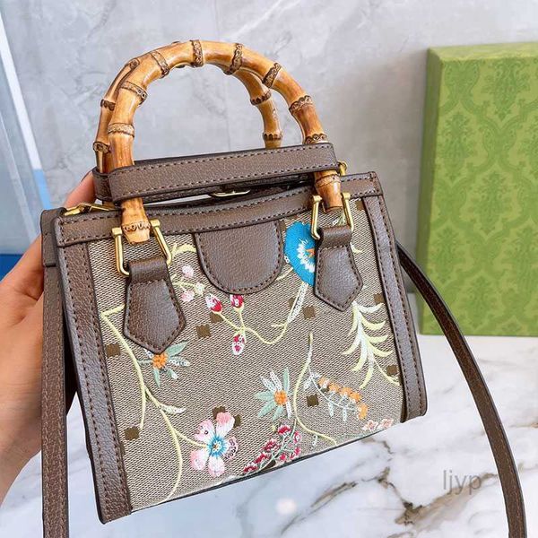 

evening bags vintage tote bag bamboo crossbody handbags purse women shopping shoulder bags removable strap floral letter print metal hardwar