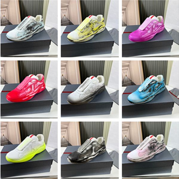 

designer men's casual shoes america's cup cycling fabric orange patent leather mesh flats rubber sole sneakers green red lace-up d, Black