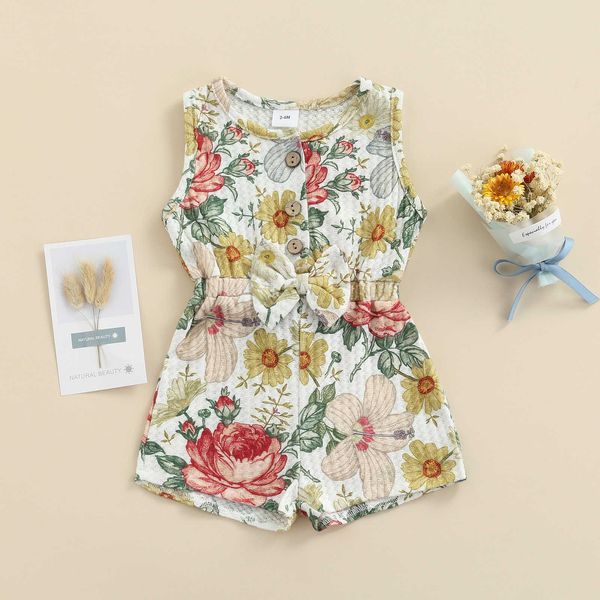 

rompers 024m newborn baby girls romper cotton floral print sleeveless bow jumpsuit toddler summer clothing outfits j220922, Blue