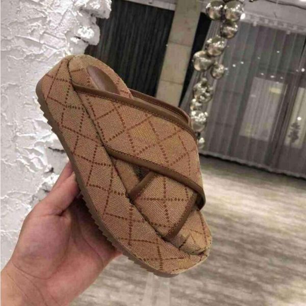 

slippers 2022 designer women sandal canvas platform slippers real leather beach slides slipper outdoor party classic sandals beige brick red, Black