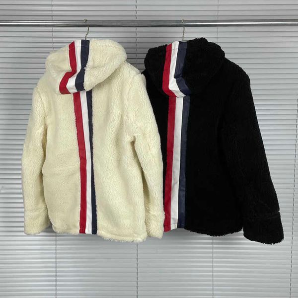 

fashion brand jacket men zipper cardigans clothing patchwork thick winter hooded striped loose fur one tb casual coat, Black;brown