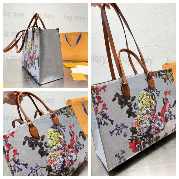 

m21233 onthego mm bag women casual tote bags fw22 on the go pm bags bold floral pattern garden colorful with long leather strap shoulderbag