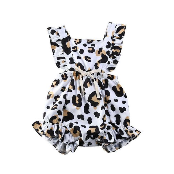

rompers 2020 fashion toddler kids baby girl sleeveless ruffle romper leopard print summer bow kids jumpsuit newborn clothing j220922, Blue