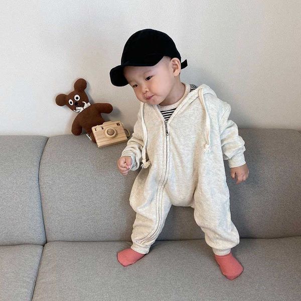 

rompers spring autumn newborn clothes boys random long sleeves cotton jumpsuit 2021 cute new baby girls zipper hooded romper j220922, Blue