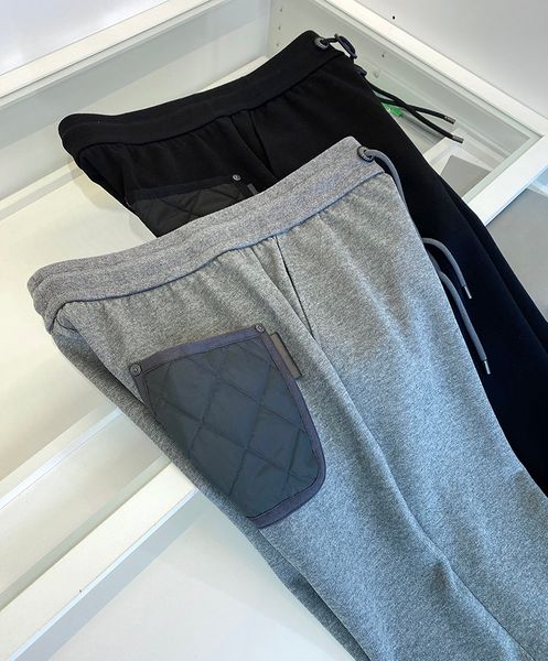 

new men's elastic waist casual pants designer style custom woven checker knitted pants, Black
