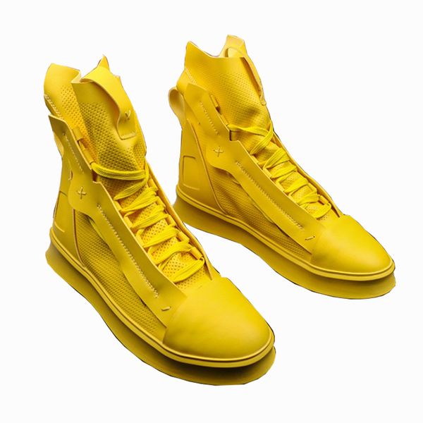 

triple comfortabl fashion men yellow casual boots high lace up trending man leisure shoes platform hip hop zapatos 38-44 v23, Black