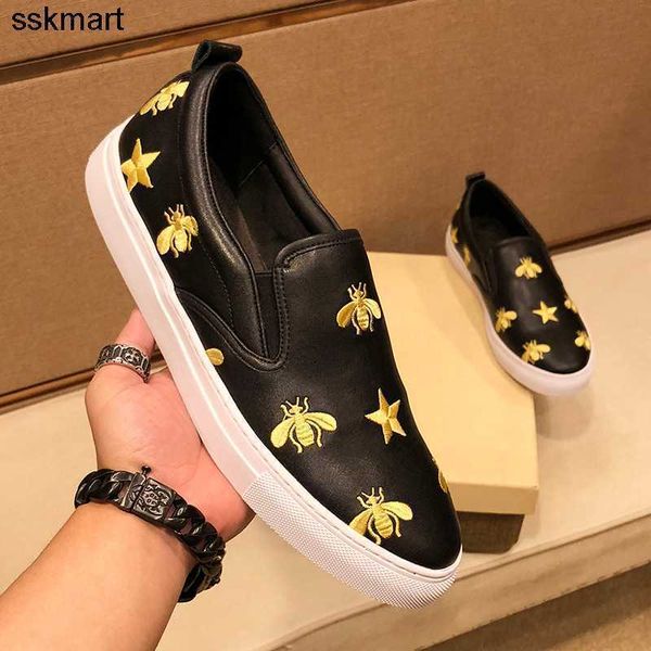 

dress shoes designer luxury little bee men leather leisure high version fashion brand shoes, Black