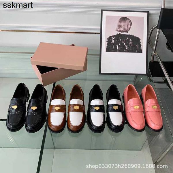 

sandals designer miu new lucky coin lefu shoes spring summer round head color contrast casual single shoes, Black