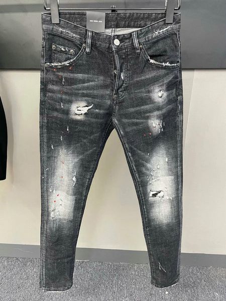 

men slim fit denim jeans black fading ripped distressed bottoms destroy grey cotton washed pants comfy jeans clasic mens, Blue