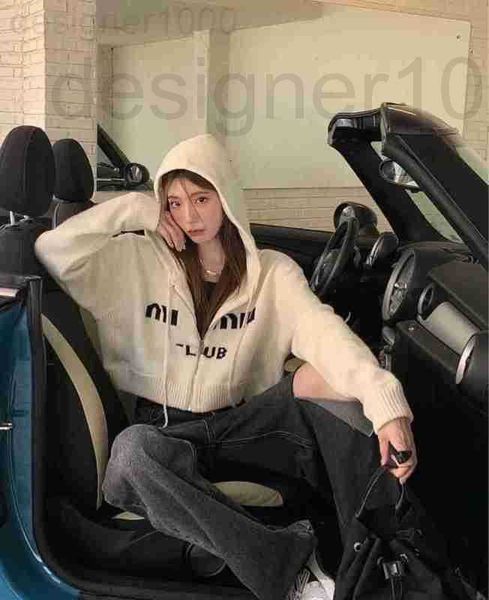 

women's hoodies & sweatshirts designer soft waxy milky white sweater miao girl's hooded letter knitting coat three colors h1mb, Black