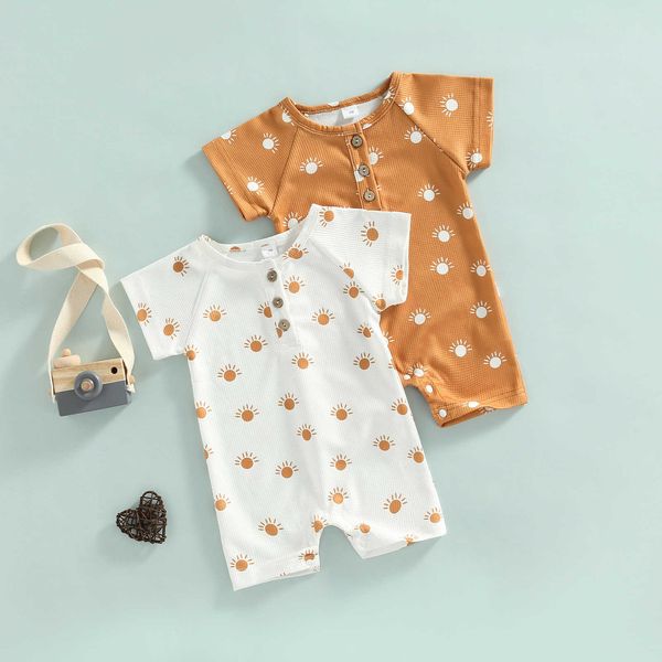 

rompers baby romper sun print short sleeve round neck design neck button cute boxer jumpsuit girl boys romper clothes j220922, Blue