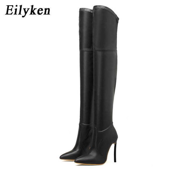 

boots eilyken 2022 new over the knee boots pu leather pointed nose stiletto heels women shoes nightclub pumps j220923, Black