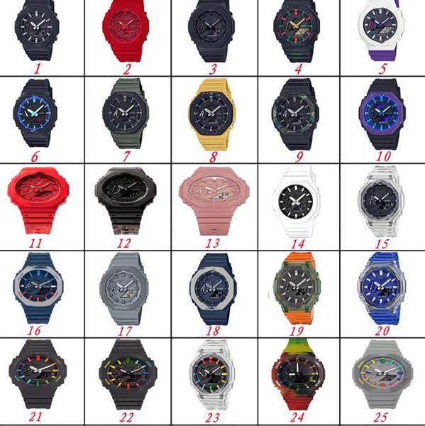 

sports quartz digital watch 2100 led automatic hand raise light waterproof full function world time starry black edition iced out watch, Slivery;brown