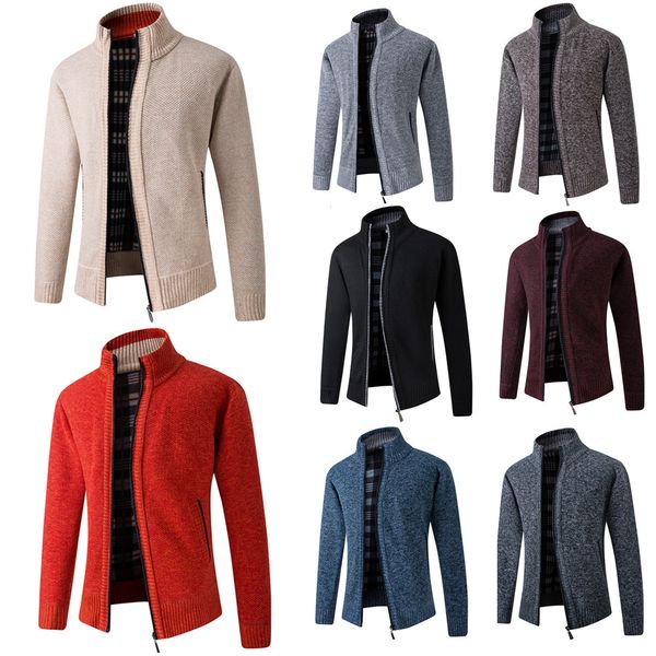 

quality autumn winter new men's jacket slim fit stand collar zipper jacket men solid cotton thick warm sweater, Black;brown