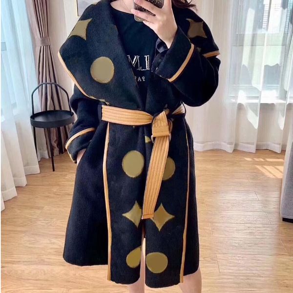 

e28 womens wool & blends autumn winter outerwaer trendy fashion classic letter pattern women coats bathrobe style asian size, Black