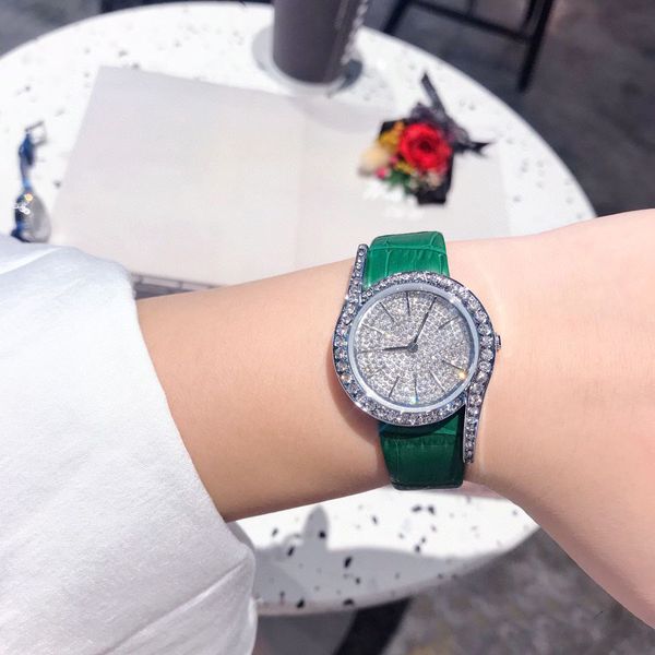 

luxury designer ladies watch 32mm size diamond bezel 316 fine steel quartz movement cowhide strap, Slivery;golden