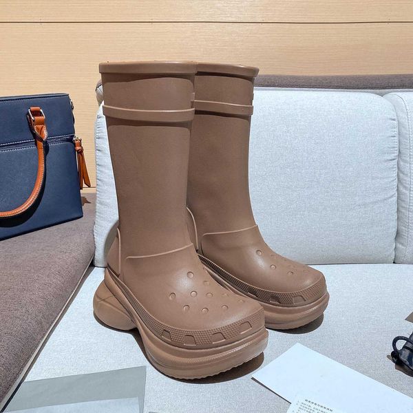 

fashion women's rain boots training shoes r luxury track three layer black and white gomma leather nylon print waterproof work shoes ca