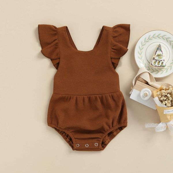 

rompers baby summer romper fly sleeve solid ribbed crew neck triangle romper baby toddler girls boys snap bottom jumpsuit j220922, Blue