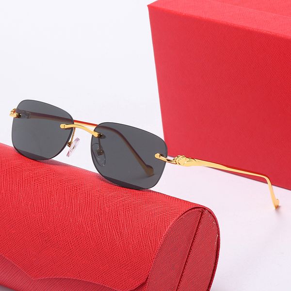 

mens and womens designer sunglasses panther head square gradient lens fashion carti glasses gold metal frame frameless rectangulsr eyeglasse, White;black