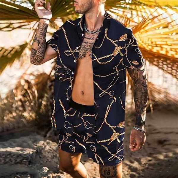 

men's tracksuit mannen sets print patchwork revers korte mouw casual shirt strand shorts zomer streetwear vakantie hawaiian suits s-3xl, Gray