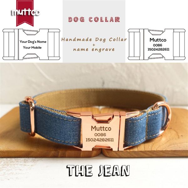 

muttco self-design personalized pet collar the jean handmade collar 5 sizes engraved rose gold buckle dog collar and leash udc035m279m