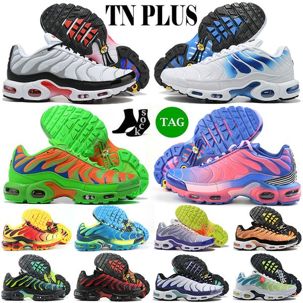 

tns tn plus for men women running shoes airs cushion university blue oreo triple black white sunset gradient hyper jade outdoor sports train, White;red