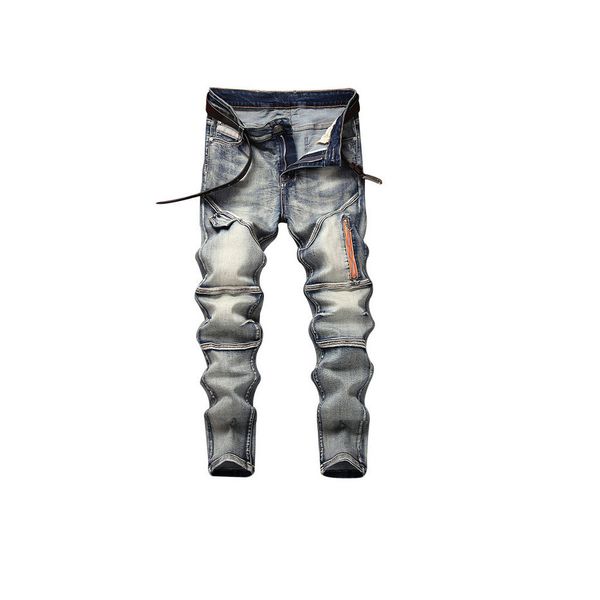 

men designer jeans blue washed pants skinny stretch comfy jeans clasic without belt