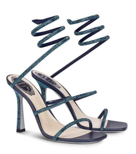

luxurious rene cleo sandals shoes women crystal-encrusted heels glitter soles caovilla crystals spiral ankle strap lady gladiator sandalias, Black