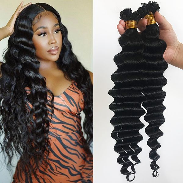 

deep wave flat tip pre-bonded hair extensions for black women 100 strands no tangle no shedding