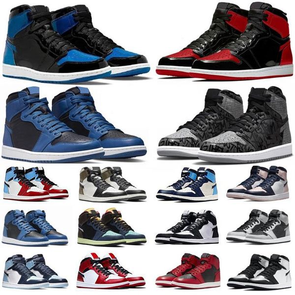 

mens 1 high og basketball shoes 1s university blue royal patent bred atmosphere dark mocha brotherhood shadow unc twist men women sneakers t, Black