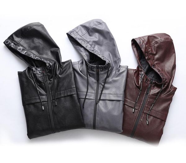 

men's faux leather jackets coat 2022 spring and autumn new youth slim handsome casual hooded leather jacket coats mm8llh20, Black
