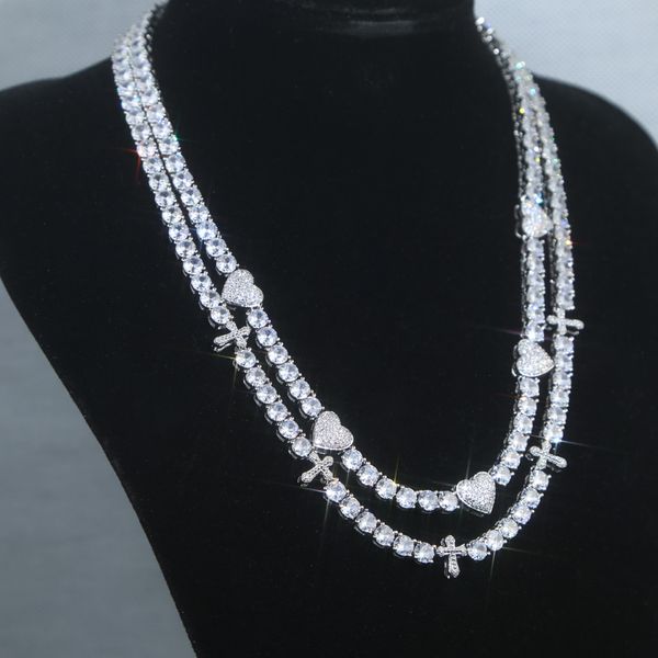 

iced out 5mm cz tennis chain necklace with eye butterfly lip cross pendant paved punk styles hip hop necklaces jewelry for women men wholesa, Silver
